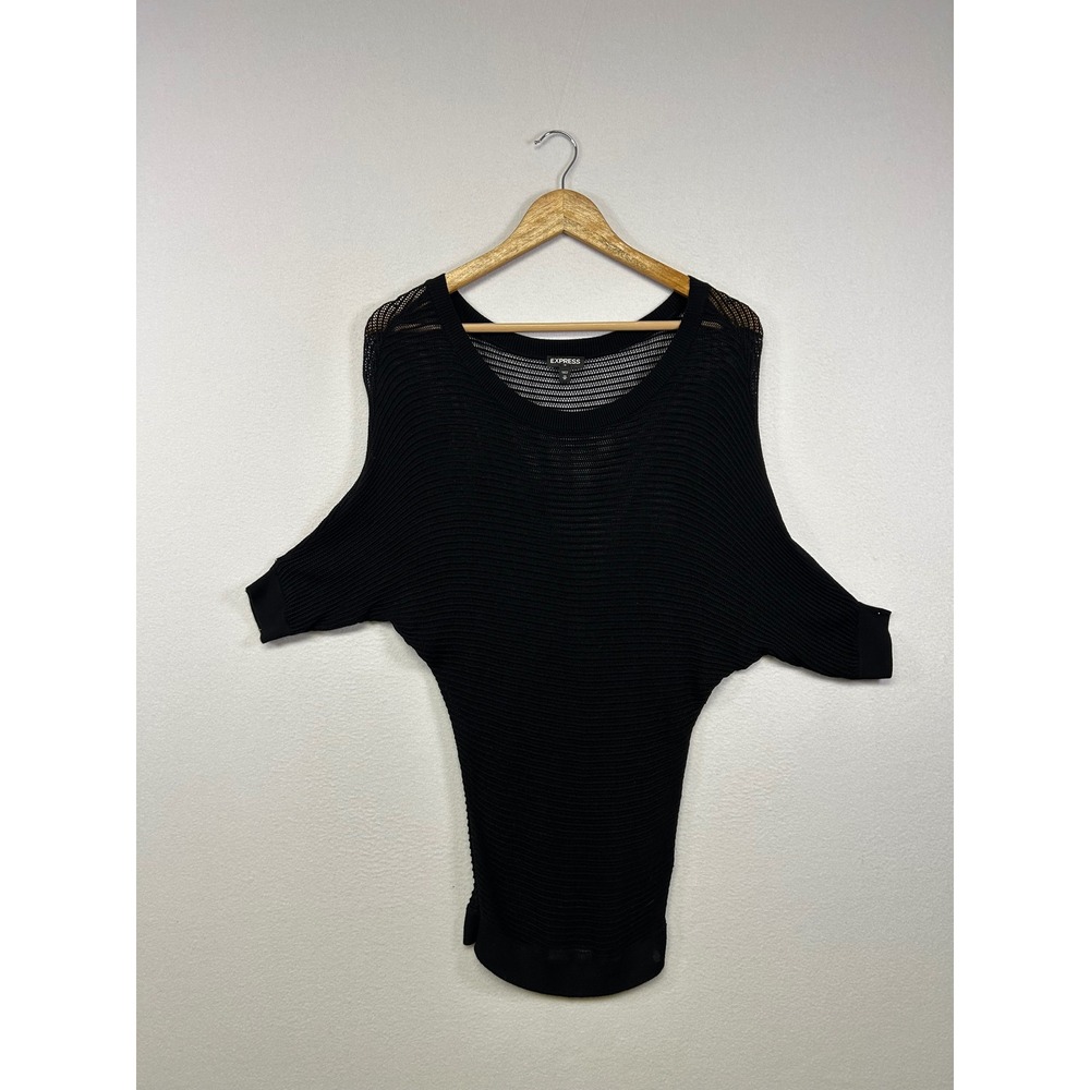 Goth Grunge Express Womens XS Black Mesh Batwing Dolman Scoop Neck Knit Top
